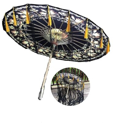 FANSU Parapluie en Papier, Parasol Chinois/Japonais, Parapluie de Danse en Soie de Bambou pour Photographie Costumes Cosplay, Classique Chinoise Ruban