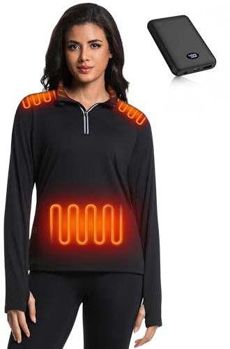 FERNIDA Camiseta de manga larga climatizada para mujer, con media cremallera, forro polar con banco de energía, para otoño e invierno