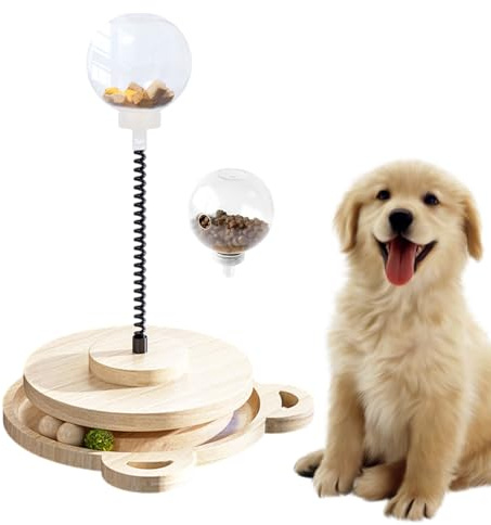 Arroopu Dog Puzzle Ball,Wooden Track Game | with Spring Pole Pet Treat Dispenser - for Boredom Relief Mental Stimulation