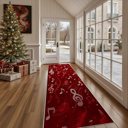 Dppyuxa Musik Note Teppich Läufer Glitzer Notenschlüssel Waschbar & rutschfest, Küchenteppich für Küche, Flur Abstrakt Wirbel Flurteppich Lang Küchenläufer 80x200 cm
