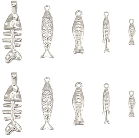BENECREAT 10 Stück vergoldete Edelstahl Fisch Anhänger, 5 Stile Meerestier Fischförmige Anhänger für Schmuckherstellung Armbänder Halsketten Ohrringe Bastelbedarf