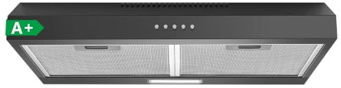 TopStrong 60cm Unterbau Dunstabzugshaube, 250m³/h Slim Küchenabzugshaube, 3 Stufen, A+ Energieklasse, LED Licht, Umluft & Abluft Abzugshaube, Schwarz