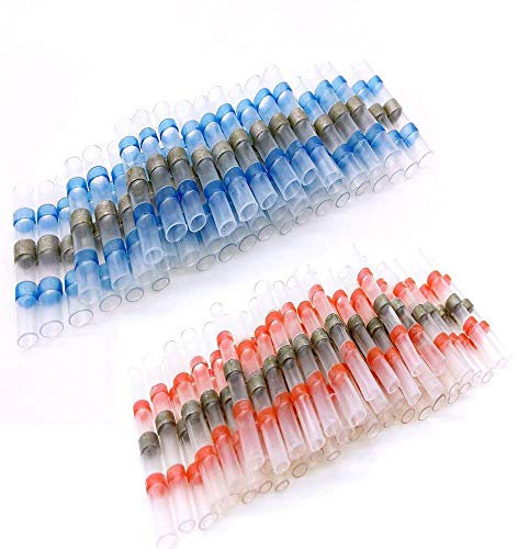 65PCS Strizzacervelli di Calore Filo Connettori, Geepro Saldare Seal Elettrico Crimpatrice Connettori di Testa Impermeabile Kit Capicorda Assortiti con Il Caso Pratico (40 Rosso + 25 Blu)