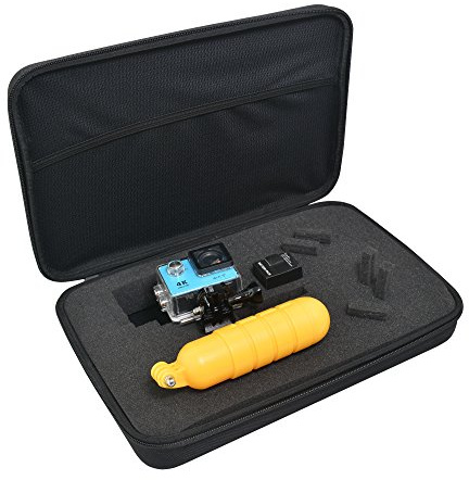 Ruittos Große Tragetasche mit anpassbarer Schaumstoff-Schutzhülle für Sportkamera, Monopole, Zubehör, Yi 4K, LCD, SD Karten, Batterien, Feiyu Gimbal
