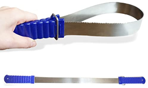 Schweißmesser für Pferde – 2-Fach Funktion, idealer Metallstriegel zum Abziehen von Schweiß, Wasser & Zacken zur Reinigung von Schmutz und losen Haaren zur Fellpflege (Schweissmesser Blauer Griff)