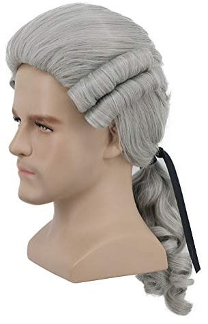 Yuehong Lange Herren Grau Anwalt Perücke 18th Jahrhundert Koloniale Gentleman Haare Hitzebeständige Synthetische Fasern Perücke (Grau)