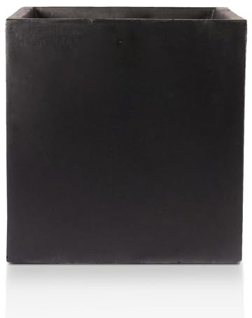 IDEALIST 50cm Large Square Planter for Trees | Black Reinforced Stone Flower Pot with Drainage Holes L50 W50 H50.5 cm, 92 litres
