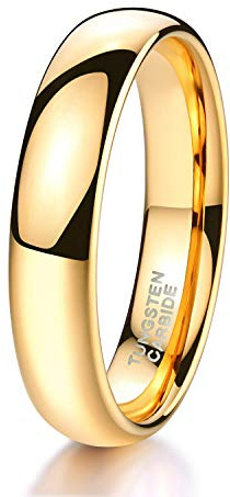 TRUMIUM 4mm Tungsten Wedding Band Ring for Men Women 24K Gold Plated Domed High Polished Comfort Fit 9