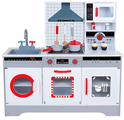 Woodoudou Small Foot 11081 Cuisine de pour Enfants en Bois, avec Machine à café, Lave-Vaisselle, Lave-Linge etc., à partir de 3 Ans
