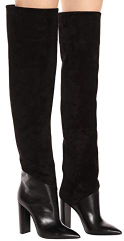 TIKENBST Tacchi Donna Tacchi Alti 12 Cm Punta A Punta Tacco Spesso sopra Gli Stivali al Ginocchio Autunno E Inverno Stivali Lunghi alla Coscia,Black-43