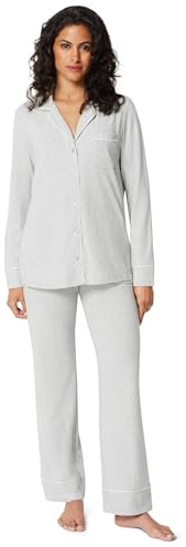 Amazon Essentials Women's Long Sleeve Cotton Modal Pajama Set, Loungewear with Full-Length Bottom, Grey Heather, Medium