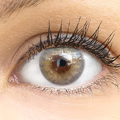 Glamlens lentilles de couleur grises naturelles colorées très haute opacité Bozen Gray + étuis à lentilles de contact I 1 paire (2 pièces) I DIA 14,00 I sans correction I 0,00 Dioptries
