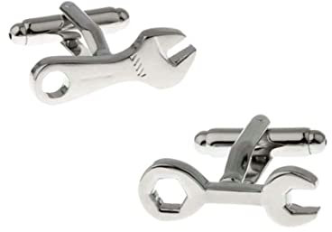 Mens Ring Set, Cufflink White Shirt Silver Cufflinks Spanner for Women Dress Shirt Free Engraved with Gift Box