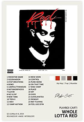 YTGMO Playboi Carti ganz Lotta rotes Musikalbum-Cover, signiertes limitiertes Poster, Leinwandposter, Wandkunst, Dekordruck, Bild Gemälde für Wohnzimmer, Schlafzimmer, Dekoration, ungerahmt: 40 x 60