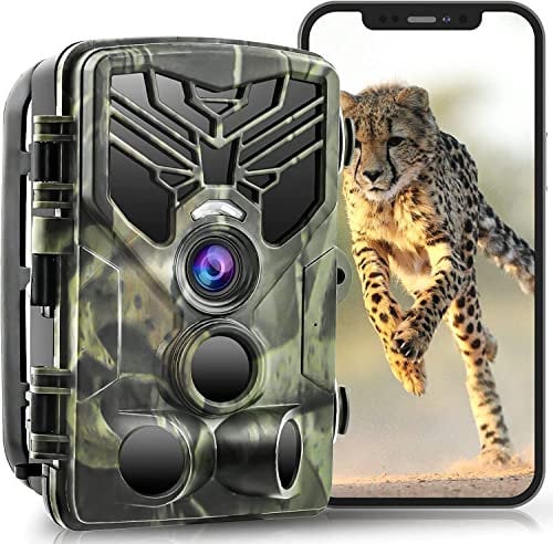 Wildkamera WLAN 4K 36MP Jagdkamera mit Handyübertragung Bewegungsmelder Nachtsicht Kostenlose Apps, Wildtierkamera 120° Erfassungswinkel 0,2s Schnelle Trigger IP66 Wasserdicht mit 32GB SD-Karte