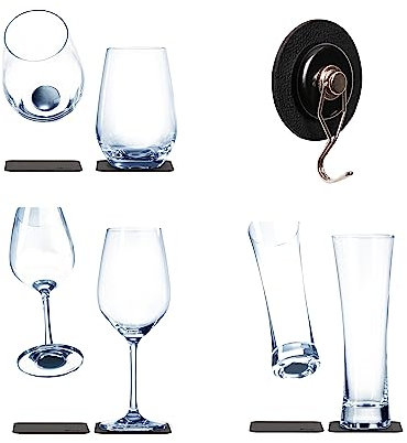 silwy® Lot de 14 verres magnétiques en cristal avec aimants intégrés et sous-verres métalliques Nano Gel avec crochets magnétiques The ONE – Accessoires de camping et de bateau
