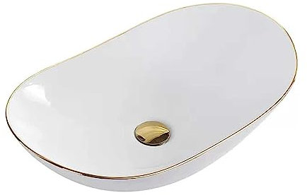 Lavabo de salle de bain ovale en porcelaine blanche – Évier de comptoir avec bonde pop-up – Évier pour lavabo de salle de bain