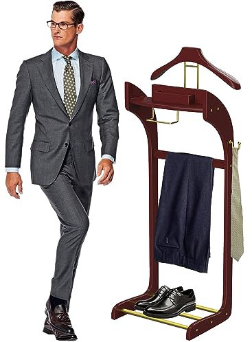 EADIHEGE Herrendiener Hölzern Stummer Diener Kleiderständer aus Holz Damen Diener mit Hosenbügel Kleiderstange Stummer Diener mit Aufbewahrungsfach aus Holz und Metall Garderobenständer