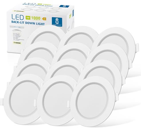 Aigostar Foco empotrable led techo,Iluminacion 9W equivalente 72W, 12 pack Downlight Led Techo Redondo, 4000K Luz natural, Ojos de buey de led, Ф118-128mm