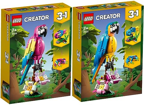 Lego 31144 - Set di 2 pappagalli esotici rosa e pappagallo esotico 31136