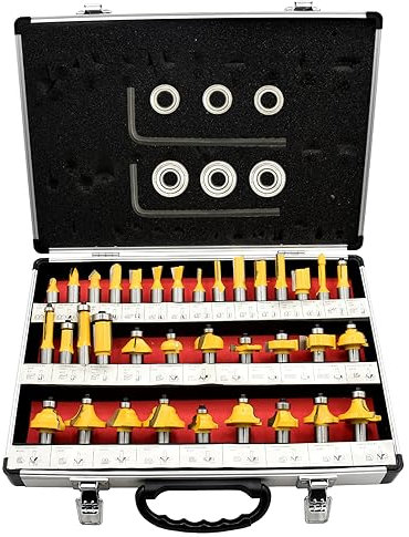 CHCYWJGJ Router Bits 35 Pieces Set, 35 Pcs 1/2in Shank and 6PC Bearings, Beginner Router Bit Kit , for Doors,Tables,Shelves,Wood Cutter Engraving Cutting Tools,Straight, Dovetail, Chamfer, Ogee
