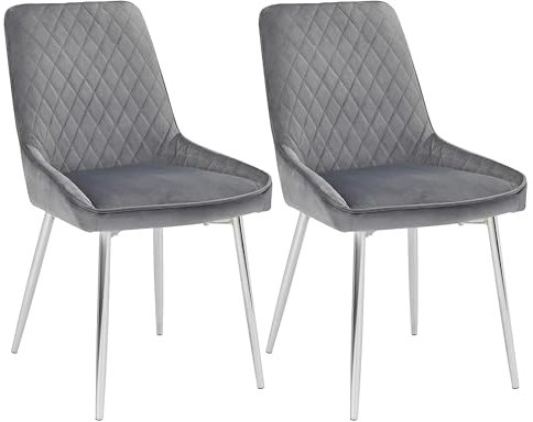 Uptown Club Emilia Esszimmerstühle 2er Set mit stabilem Metallrahmen, bequeme Sitzgelegenheit für bis zu 113,4 kg, elegante Akzentmöbel für moderne Wohnungen, Samtgrau + Chrombeine