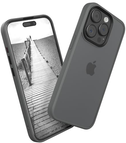 EAZY CASE - Hybrid Outdoor Case kompatibel mit iPhone 15 Pro Handyhülle für iPhone 15 Pro Hülle als Fallschutz schlanke Schutzhülle stoßfestes Cover in Matt Transparent/Anthrazit