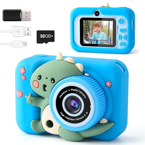 Yabtf Kinderkamera, Kinder Kamera mit 1080P 2,0-Zoll-Bildschirm, Fotoapparat Kinder mit 32GB SD-Karte, Selfie Digitalkamera Kinder Fotokamera, Spielzeugkamera VideoKamera für Kinder 3-12 Jahre