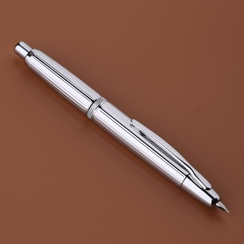 Majohn A1 einziehbarer Füllfederhalter, extra feine Feder mit Box, silberfarbener Streifen, Metalltintenstift mit Konverter, Schreibset (mit Clip-Version)