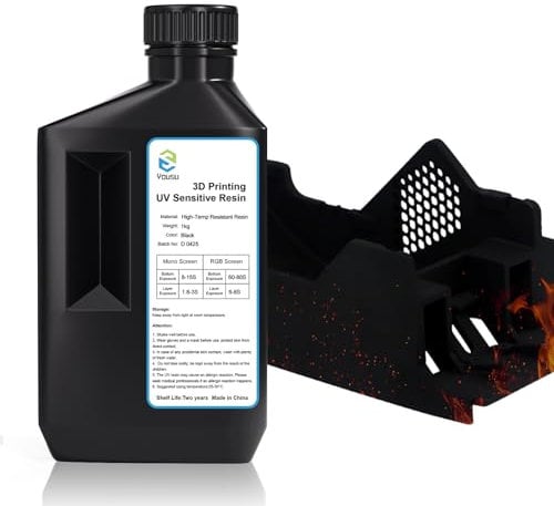 YOUSU High-Temp Resistant Tough 3D Printer Resin - Up to 220°C, 3D Printing Resin for Engineering, Industrial Applications, Black 1000g