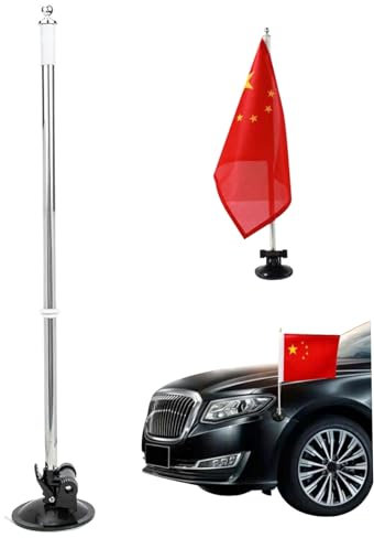 Generisch Teleskop-Fahnenmast,Auto-Fahnenmasthalter mit Luftsaughalterung,Außen-Saugnapf-Flaggenhalter für Auto,LKW,Boot und Fahrzeug