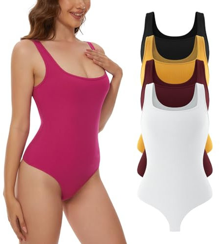 CARCOS Canotta Thongs Body da donna senza maniche con scollo quadrato, rosso rose, L