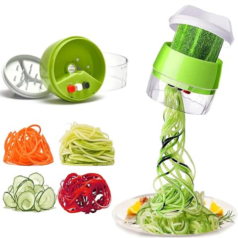 Yhjxly Spiralschneider 4 in 1 Gemüseschneider, Hand Spiralschneider Gemüse,Gemüse Spiralschneider,Gemüsehobel für Gemüsespaghetti, Karotte, Gurke,Kürbis, Zucchini, Kartoffel