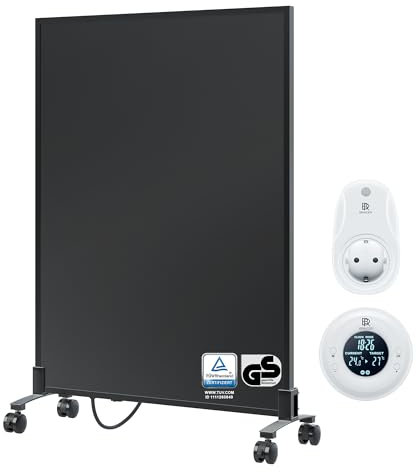BR Bringer Infrarotheizung Standgerät - 450 Watt - Energiesparend - Mobile Elektroheizung mit Standfüßen auf Rollen, Thermostat und Fernbedienung - 5 Jahre Garantie, TÜV (schwarz)