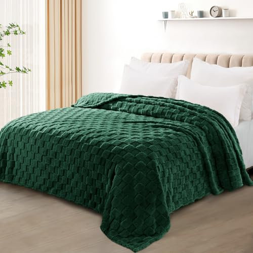 Exclusivo Mezcla Plaid Couverture Polaire à Motif Carreaux, Plaid jeté de Canape Super Doux et Chaud, Léger pour Toutes Les Saisons, 230x270CM, Vert Forêt