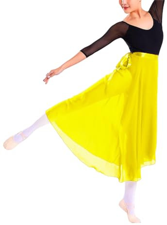 MUNAFIE Ballett Rock Damen Chiffon Wickelrock Ballett Tanz Röcke für Damen und Mädchen Gelb Rock