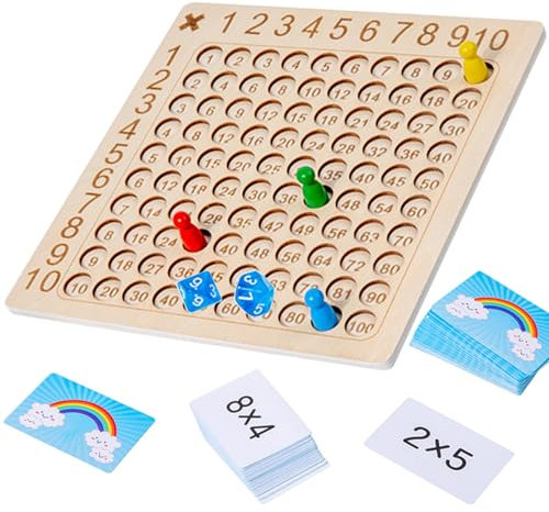 ZUNIPLEX Multiplikationsbrett für Grundschüler Einmaleins,1x1 Lernen Spiel,Holzrechenbrett Multiplikationstabelle,Hölzerne Montessori Multiplikation