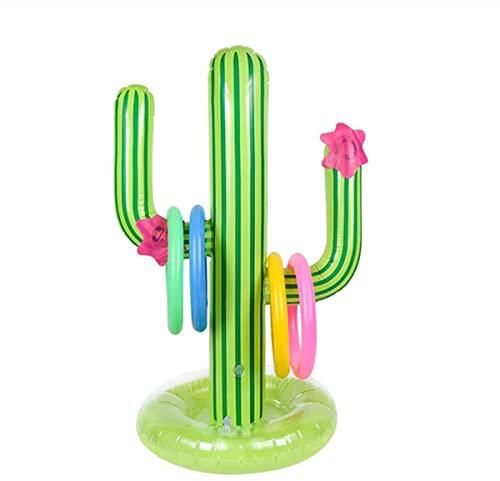 EVERMARKET Inflatable Cactus Ring Toss Game Set,Pool Party Supplies Favors Summer Party Floats, Includes Inflatable Cactus,4 Color Rings