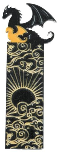 ZAMXHUG Drachen Schwarze Goldene Lesezeichen Doppelseitiges Muster Acryl Cool Dragon Bookmark Mit Sonne Und Wolken Bücherregal Dekoration Für Jungen Mädchen Buchliebhaber Freunde Lesebegeisterte