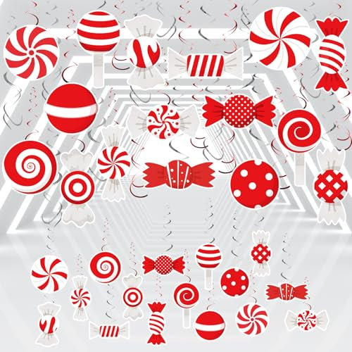 SUNBEAUTY 48 Stück Weihnachten Hängende Wirbel Dekoration Christmas Decke Spiralen Deko Candy Deckendekorationen Neujahrsfeier für Geburtstag Tischdeko Weihnachts Dekoration Baby Shower