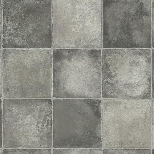 VINYL FLOORING UK Grey P1536 Stone Effect Vinyl Flooring For Living room, Hallway, Utility Room, Kitchen With R10 Rating & Cushion Backing Lino Flooring Sheet-2m(6'6) X 2m(6'6)-4m²