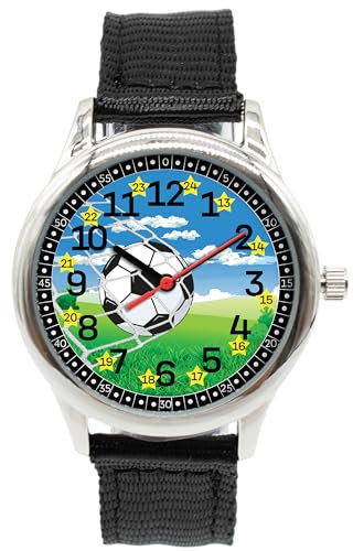 K&L Wall Art Kinderuhr Analog Lernuhr Kinderarmbanduhren für Jungen Mädchen Kinder Armbanduhr (Fußball, Schwarz, Nylon)
