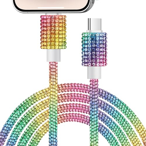 Vofolen USB C zu iPhone Ladekabel[60W 1.2m] Schnellladekabel mit Bling Funkelnder Diamant iPhone Ladekabel Usb C für iPhone 14 13 12 11 Pro Max XS XR X 8 7 6 5 SE,iPad, Frauen Bunt