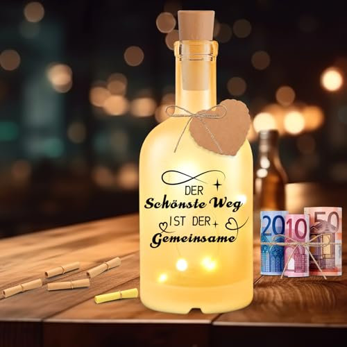 Led Flaschenlicht mit Spruch, Geschenke zur Hochzeit, Beleuchtete Dekoflasche mit Stopfen, Verlobungsgeschenk, Geschenke für Freundin Valentinstag, Leuchtflasche Hochzeitstag Geschenk für Frau (HL)