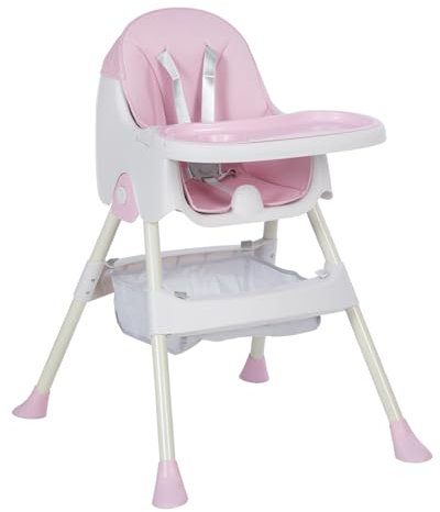 K IKIDO Hochstuhl Baby, Kinderhochstuhl, klappbarer und verstellbarer Babynahrungsstuhl, für 6 Monate bis 3 Jahre (15 kg), mit Brett und Aufbewahrungstasche (Rosa)