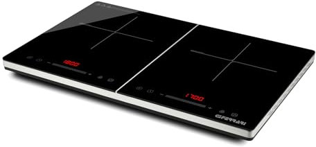 G3 Ferrari G10209 Energiko Duo Fornello a Induzione, 1800W +1700W, Design sottile, Temperatura regolabile, Booster, Timer, Display Digitale, Blocco di sicurezza, Nero/Grigio Argento