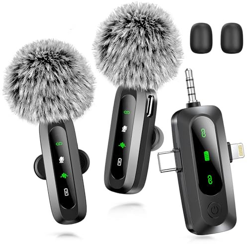 Utsund 3 in 1 Mini Microphone for iPhone, Android, Camera, LED Display Wireless Lavalier Microphone for Video Recording, Clip on Lapel Lav Mics with Noise Reduction for Interview Vlog YouTube TikTok