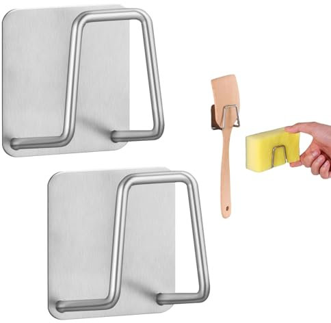 CYXZMYA Lot de 2 porte-éponges, porte-éponge, porte-éponge, porte-éponge, porte-éponge de cuisine, porte-éponge en diatomite, aimant pour évier, couvercle en acier inoxydable (argent)
