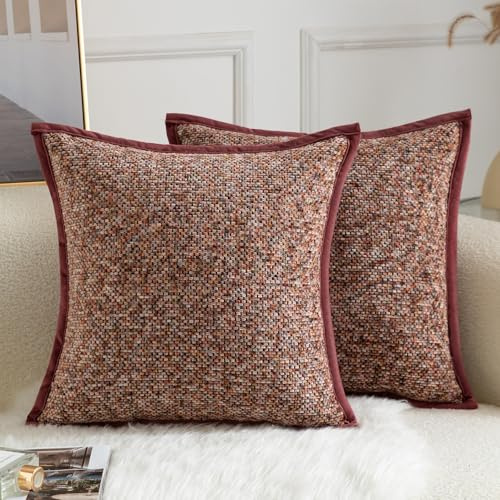 Yaertun Chenille Kissenbezug Tie-DyeDesign Kissenhülle Dekorative Sofakissen Dekokissen Zierkissenbezug Weicher Samt Rückseite Kissenbezüge für Wohnzimmer Schlafzimmer 2er Set 40x40 cm Bordeauxrot