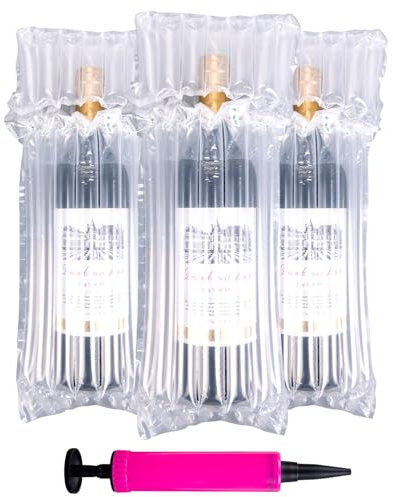 10pcs Wine Bottle Protectors,Bubble Wrap Inflatable Column Packaging Air Bags, Wine Bags Wine Bottle Packaging, Reusable for Luggage, Airplane, Travel, Transport Inflatable Bag with Free Pump